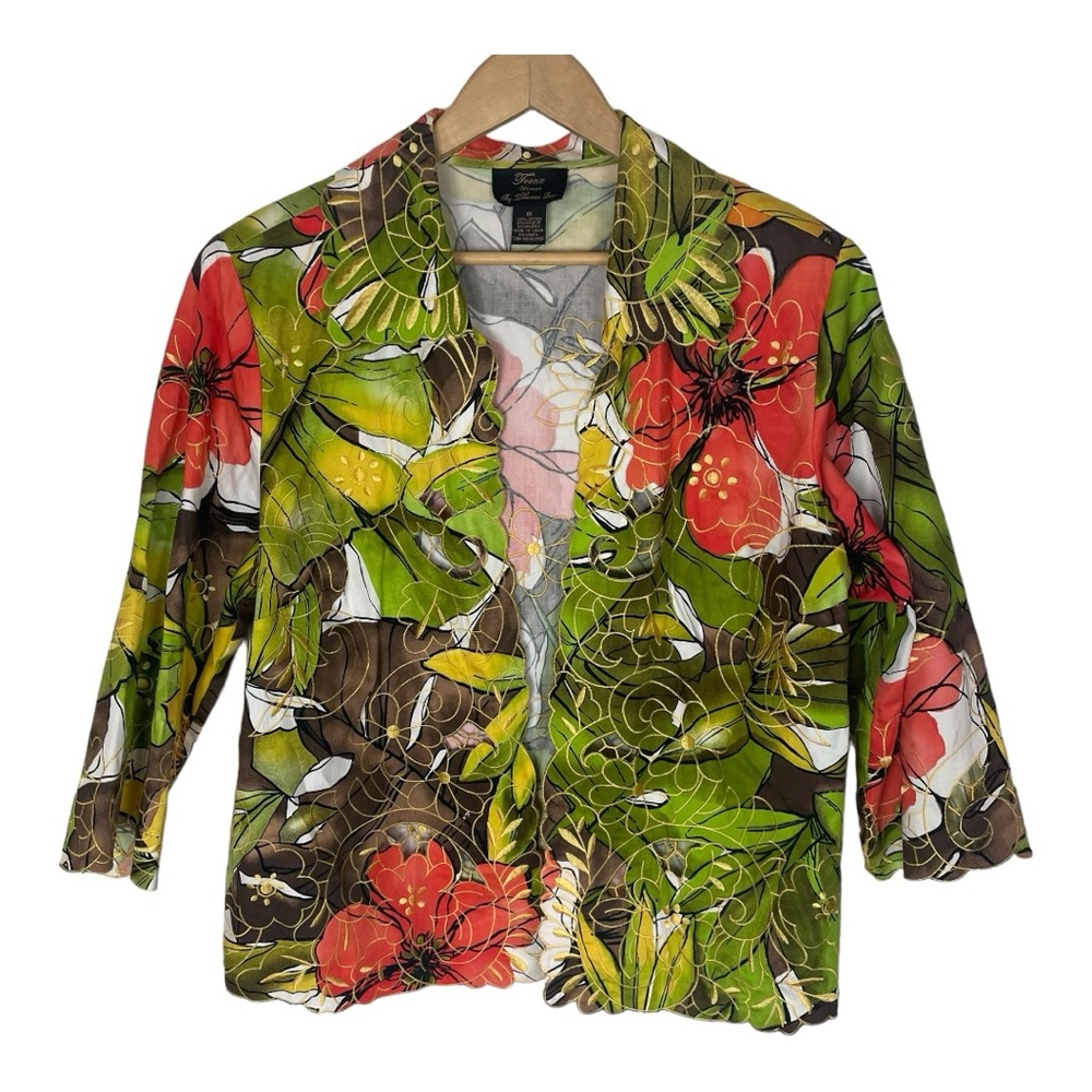 Trenz Woman by Theresa Renz‎ Floral Blazer Jacket Lightweight with Cut Outs 1X